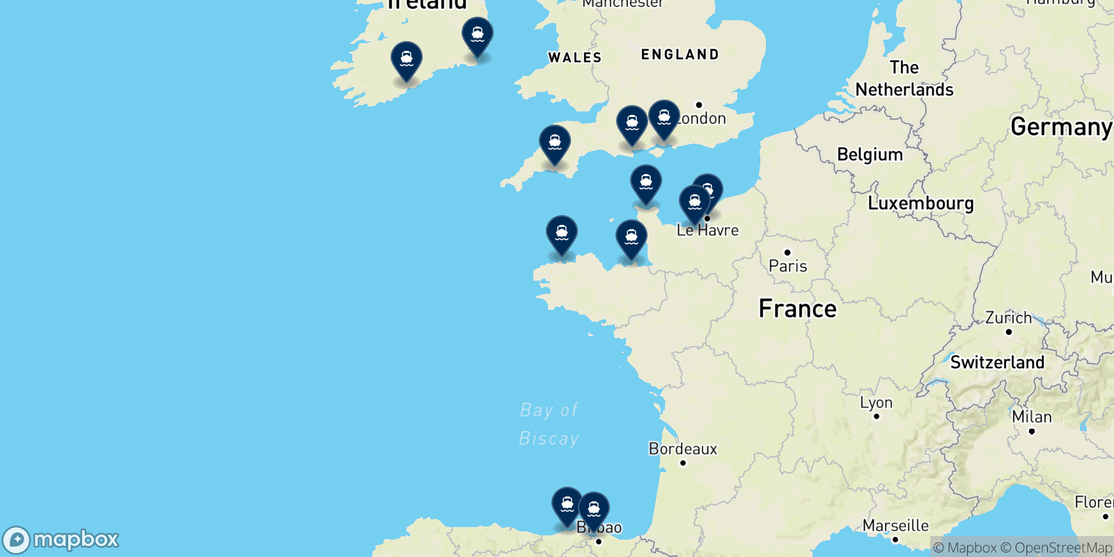 Brittany Ferries destination map