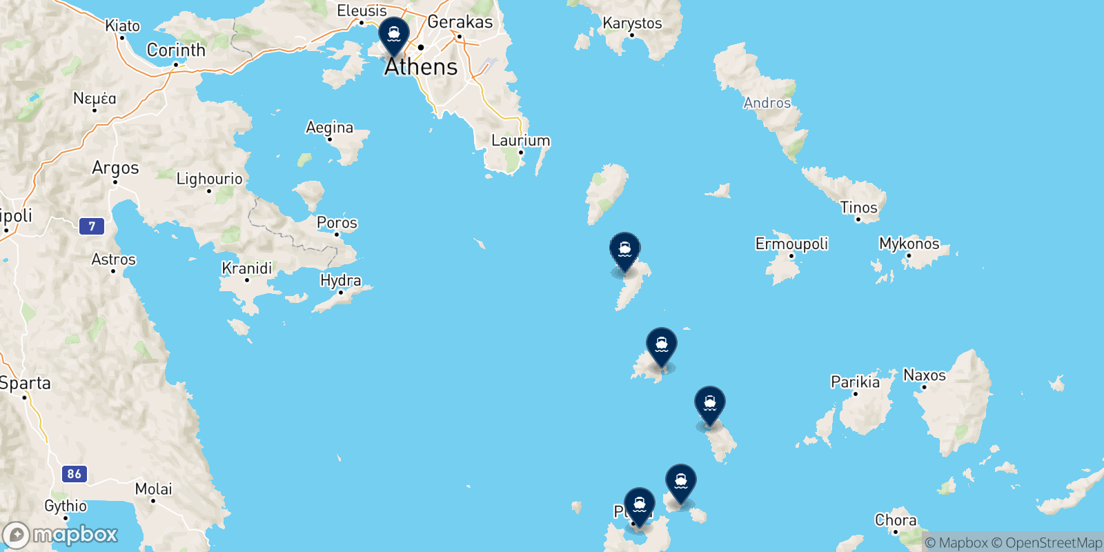 Aegean Sea Lines destinations map