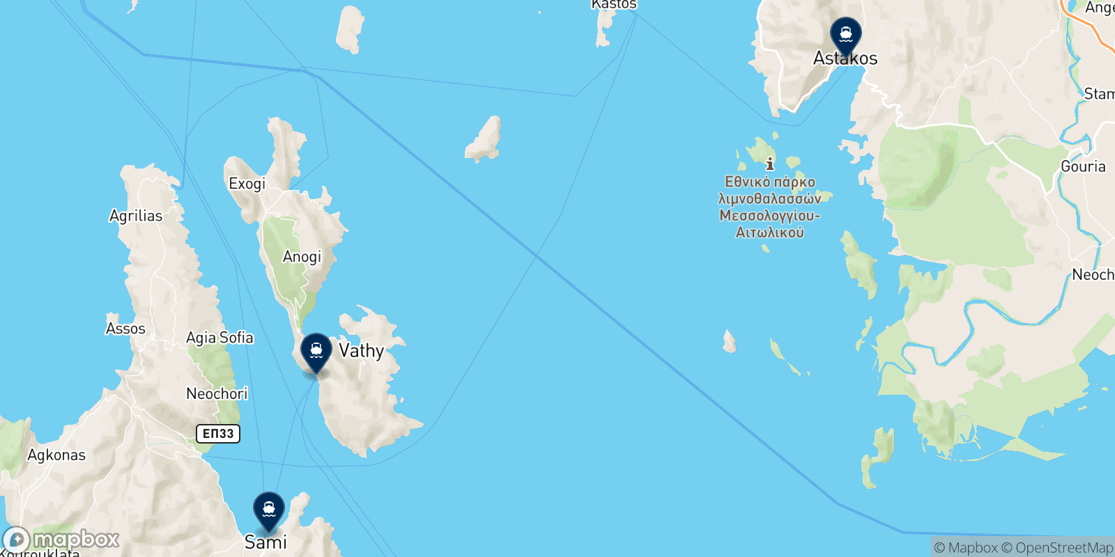 Ionion Pelagos destinations map