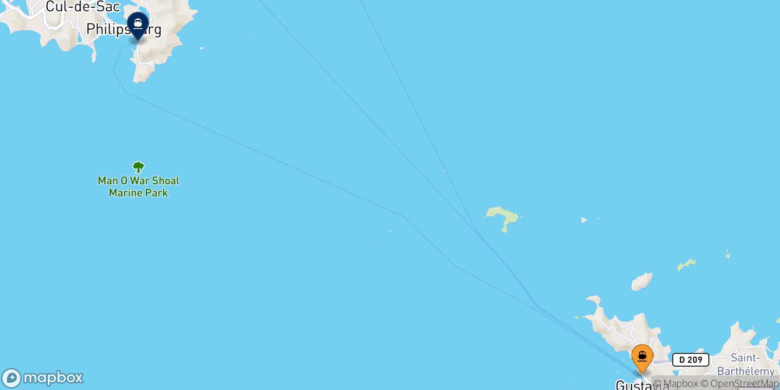 Gustavia (St Barth) Philipsburg (St Maarten) route map