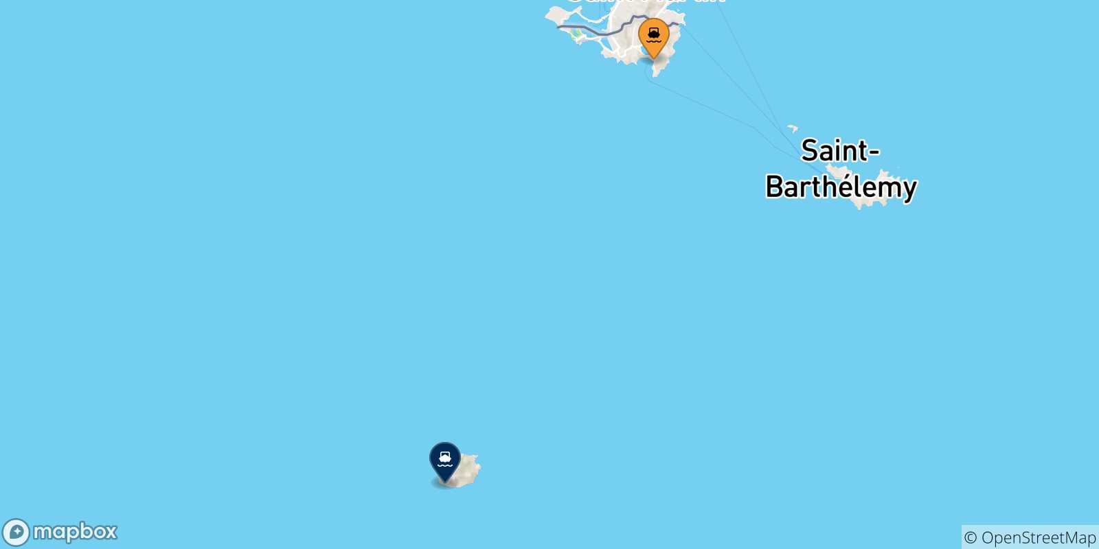 Map of the possible routes between Philipsburg (St Maarten) and the Netherlands