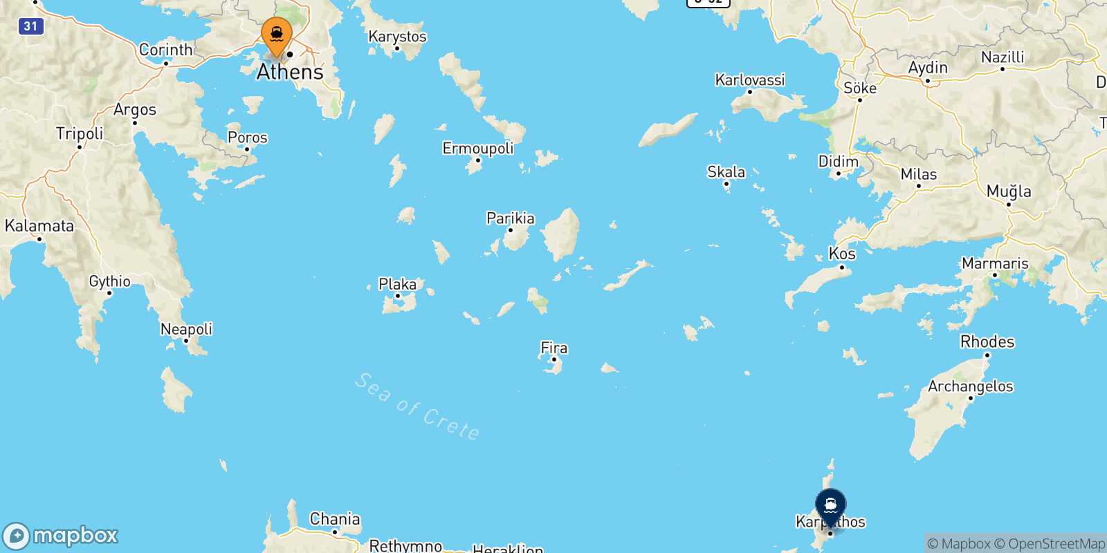 Piraeus Diafani (Karpathos) route map