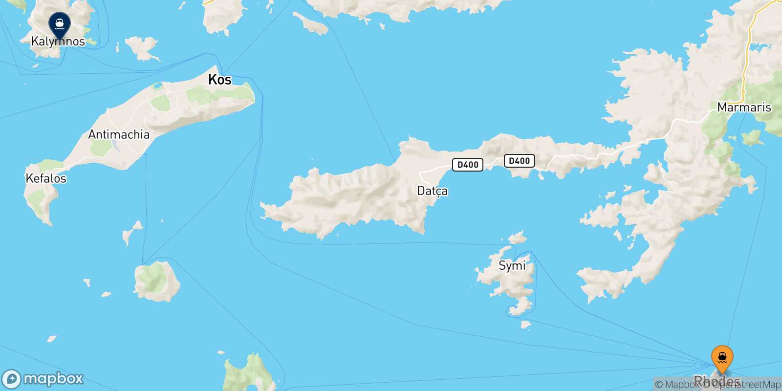 Rhodes Kalymnos route map