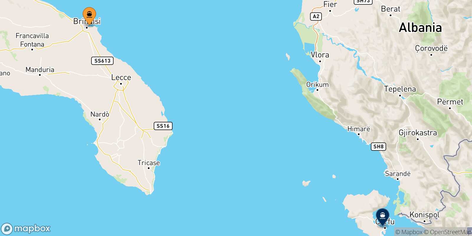 Brindisi Corfu route map