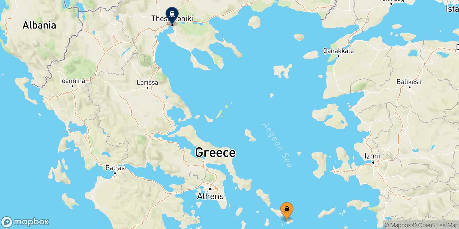 Mykonos Thessaloniki route map