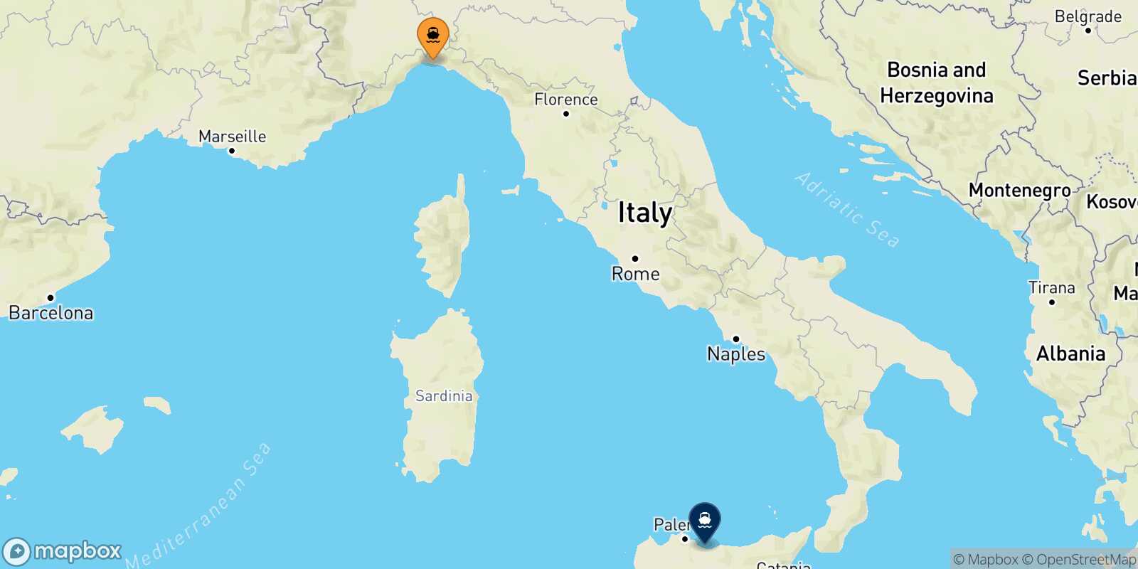 Genoa Termini Imerese route map