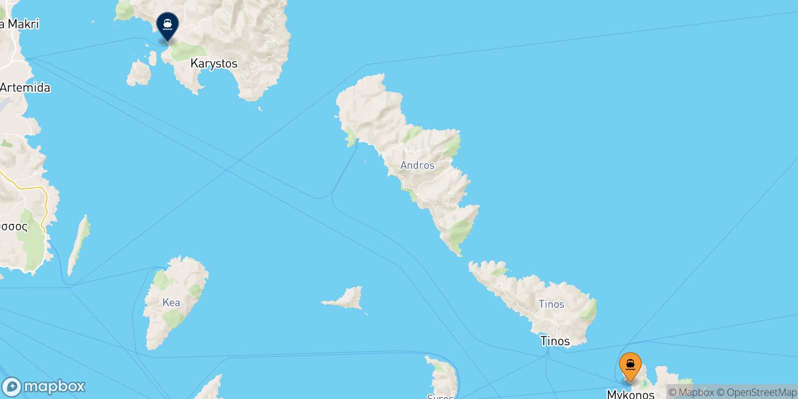 Mykonos Karystos route map