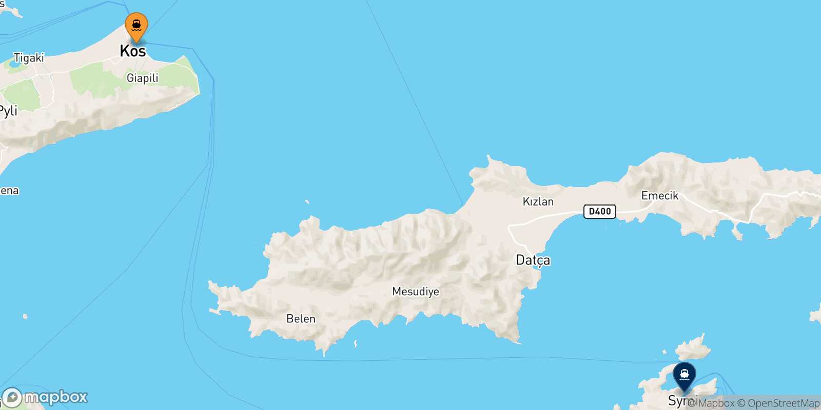 Kos Symi route map