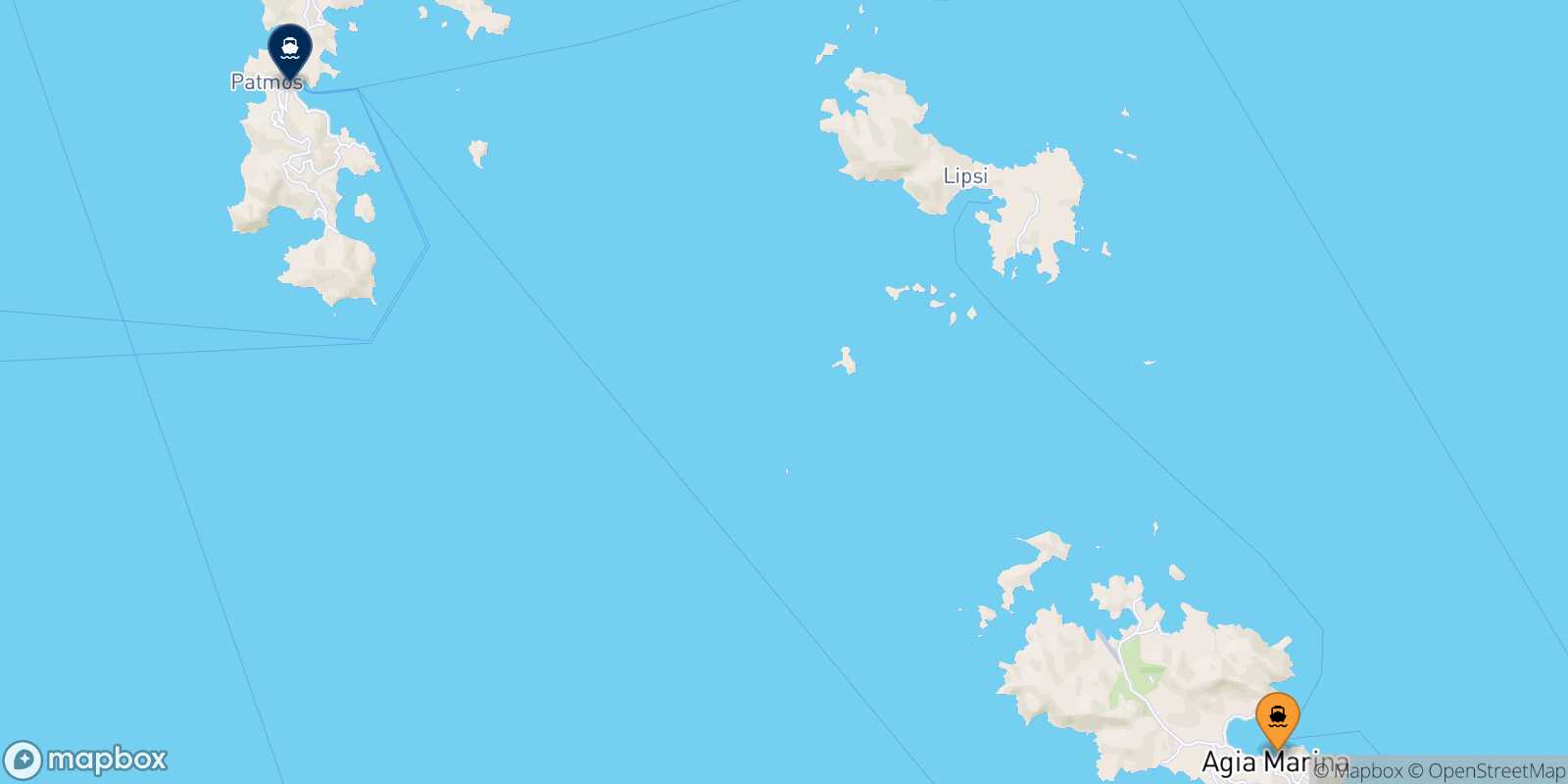 Agia Marina (Leros) Patmos route map