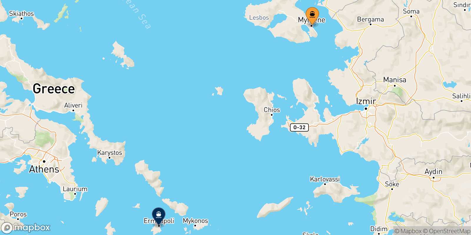 Mytilene (Lesvos) Syros route map