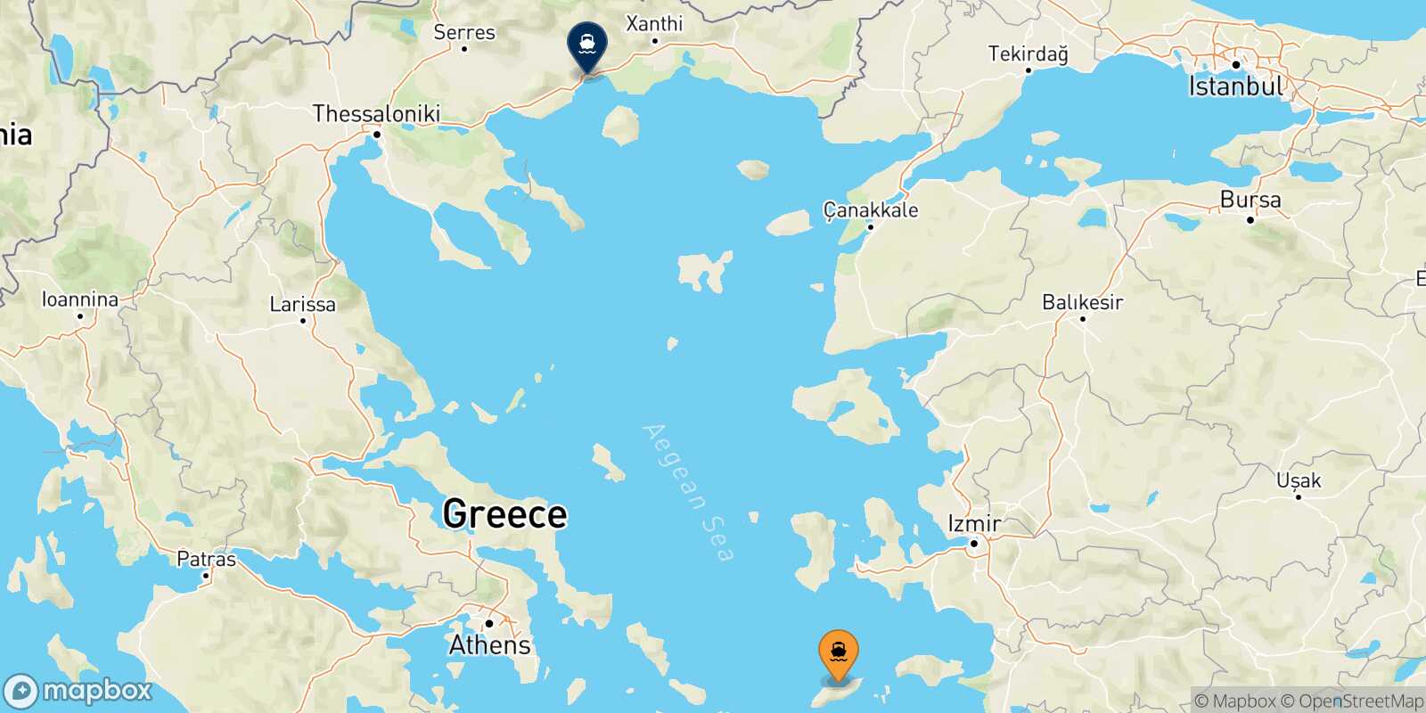 Evdilos (Ikaria) Kavala route map