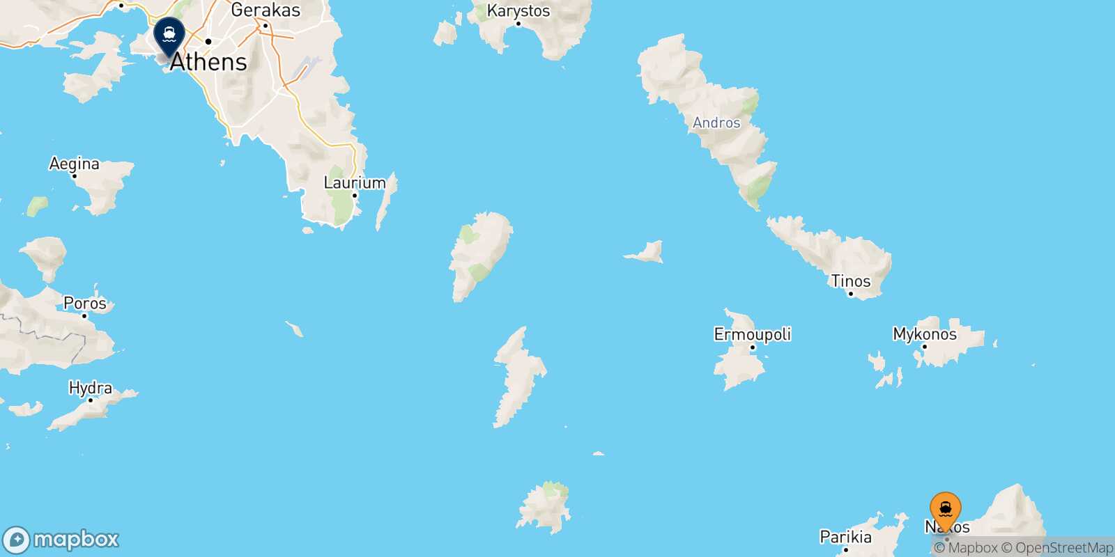 Naxos Piraeus route map