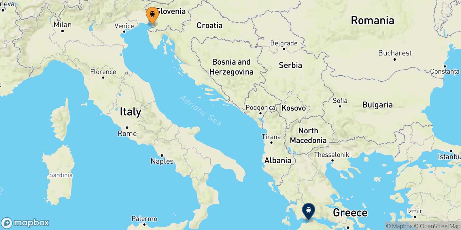 Trieste Patras route map