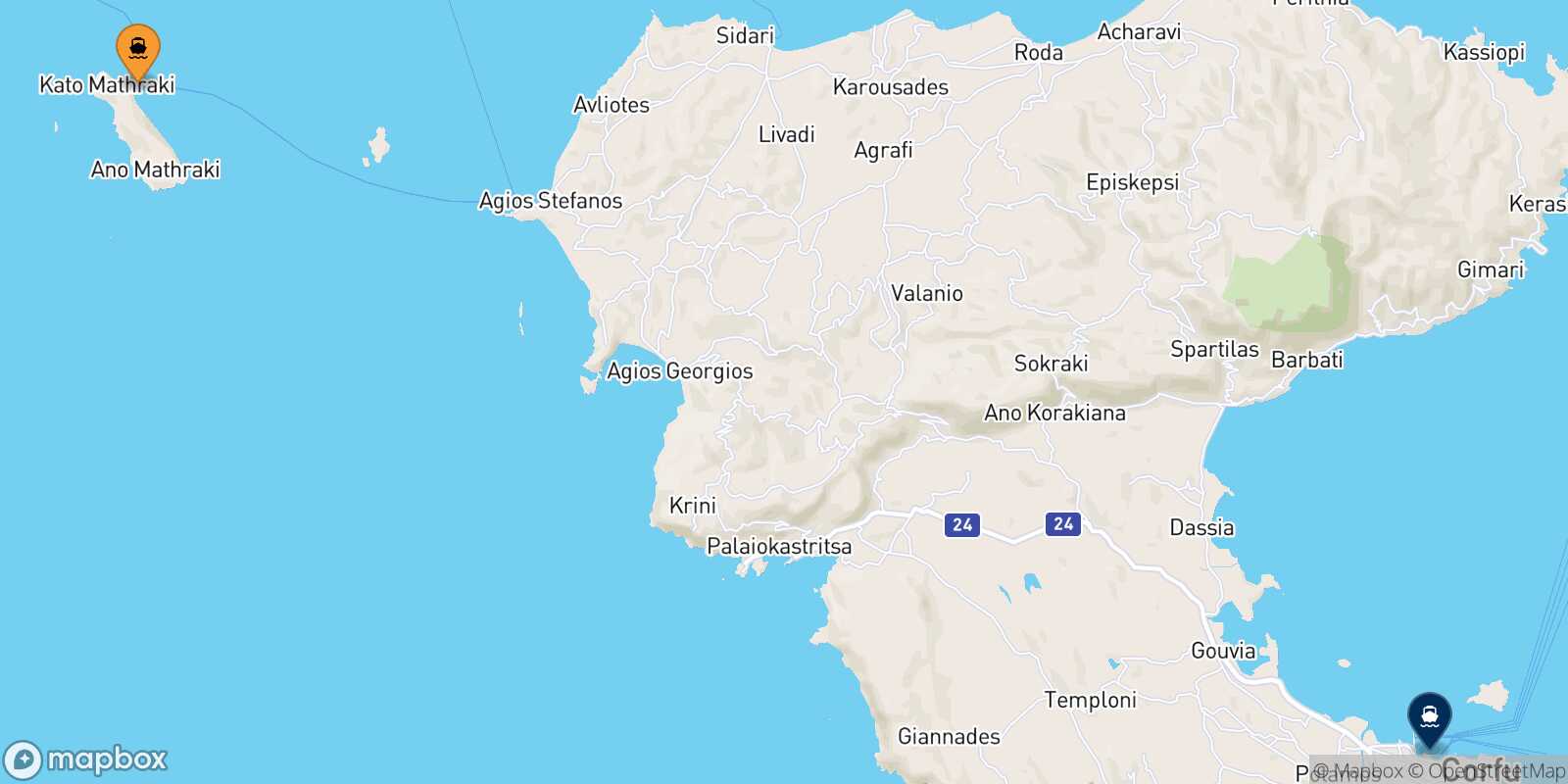 Mathraki Corfu route map