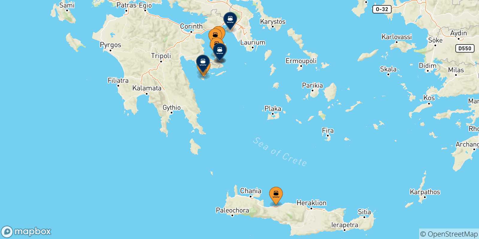 Map of the possible routes between Saronic Islands and Greece