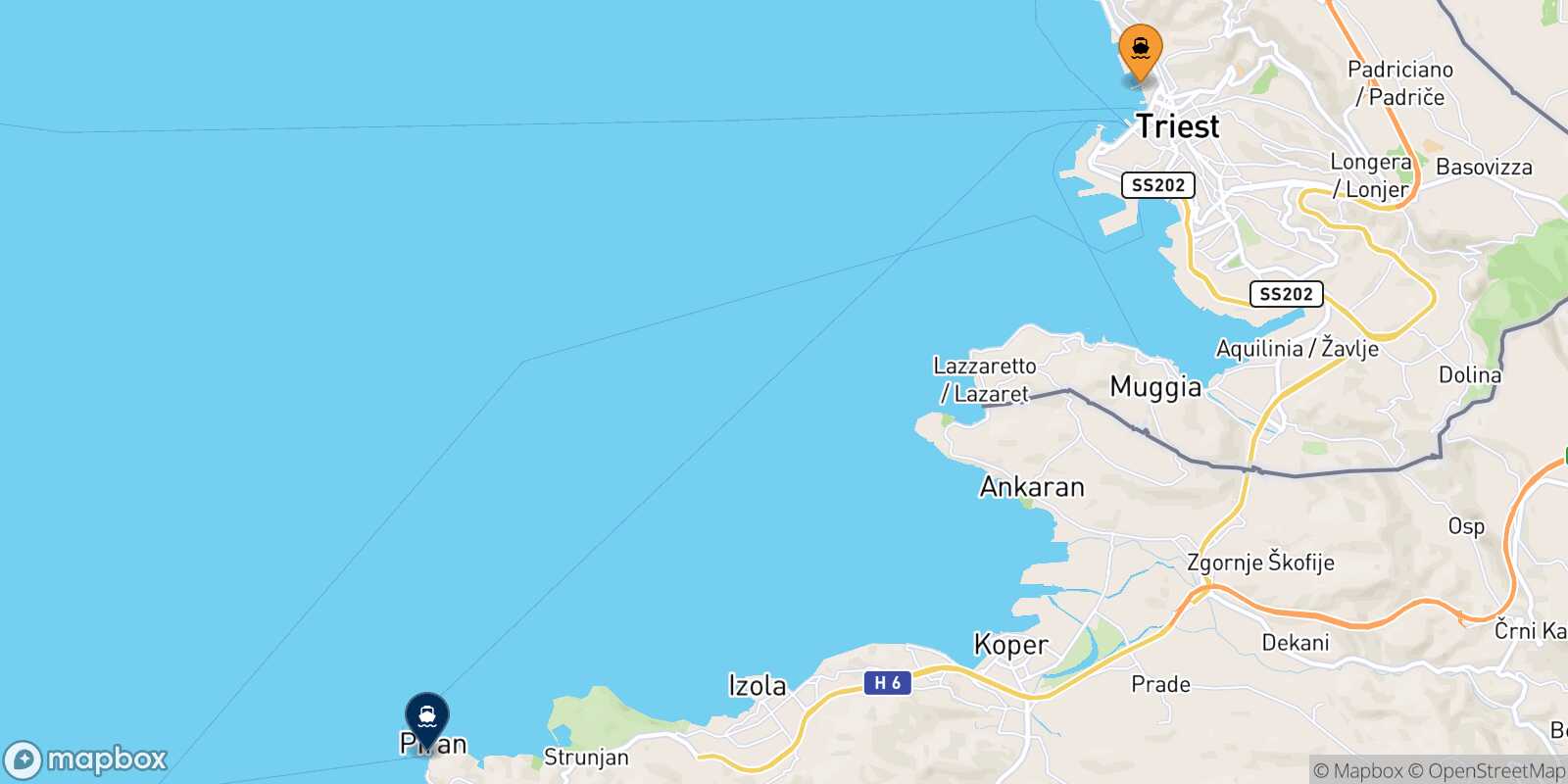 Trieste Piran route map