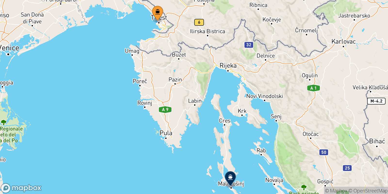 Trieste Mali Losinj route map