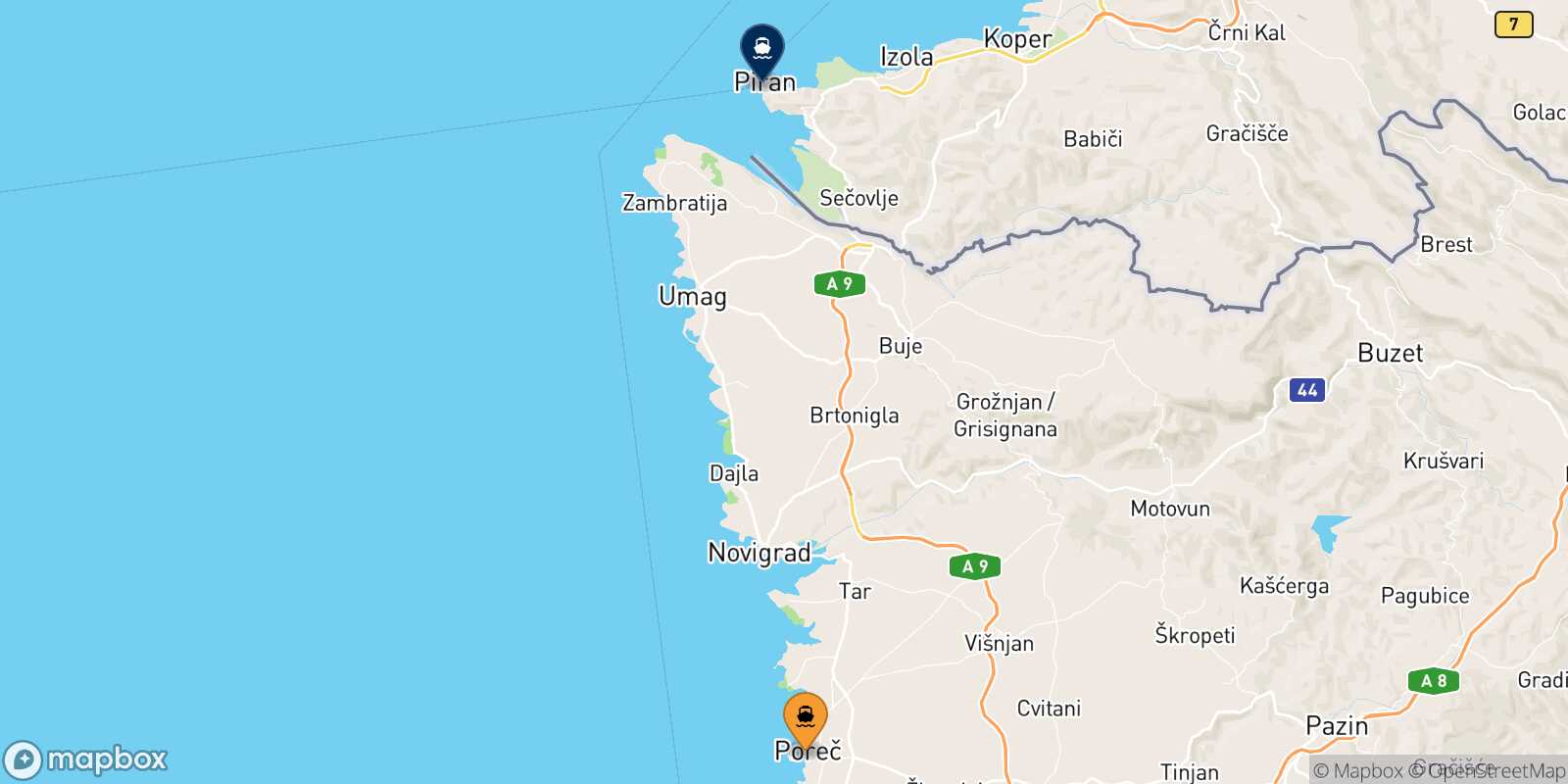 Porec Piran route map
