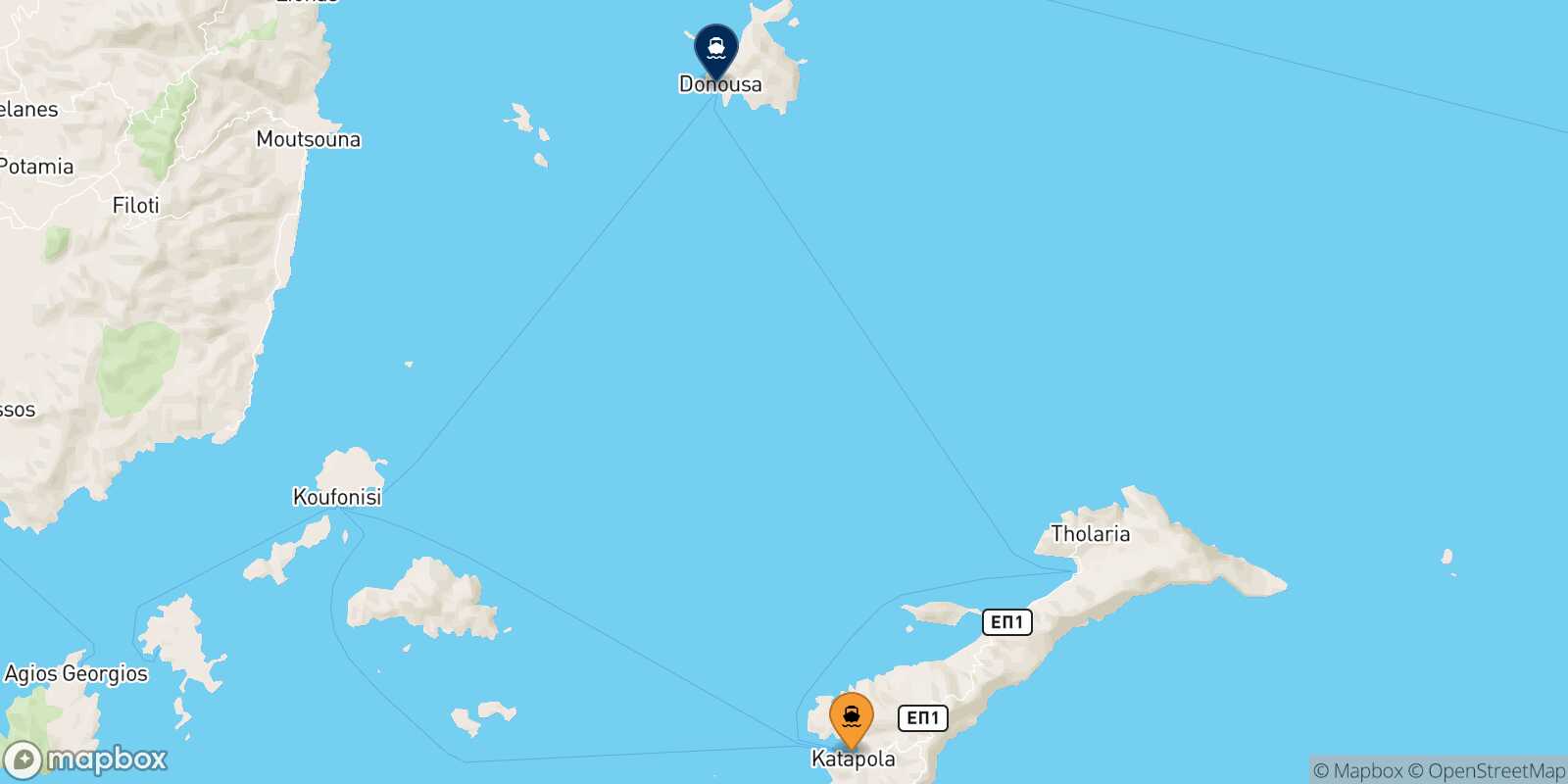 Katapola (Amorgos) Donoussa route map
