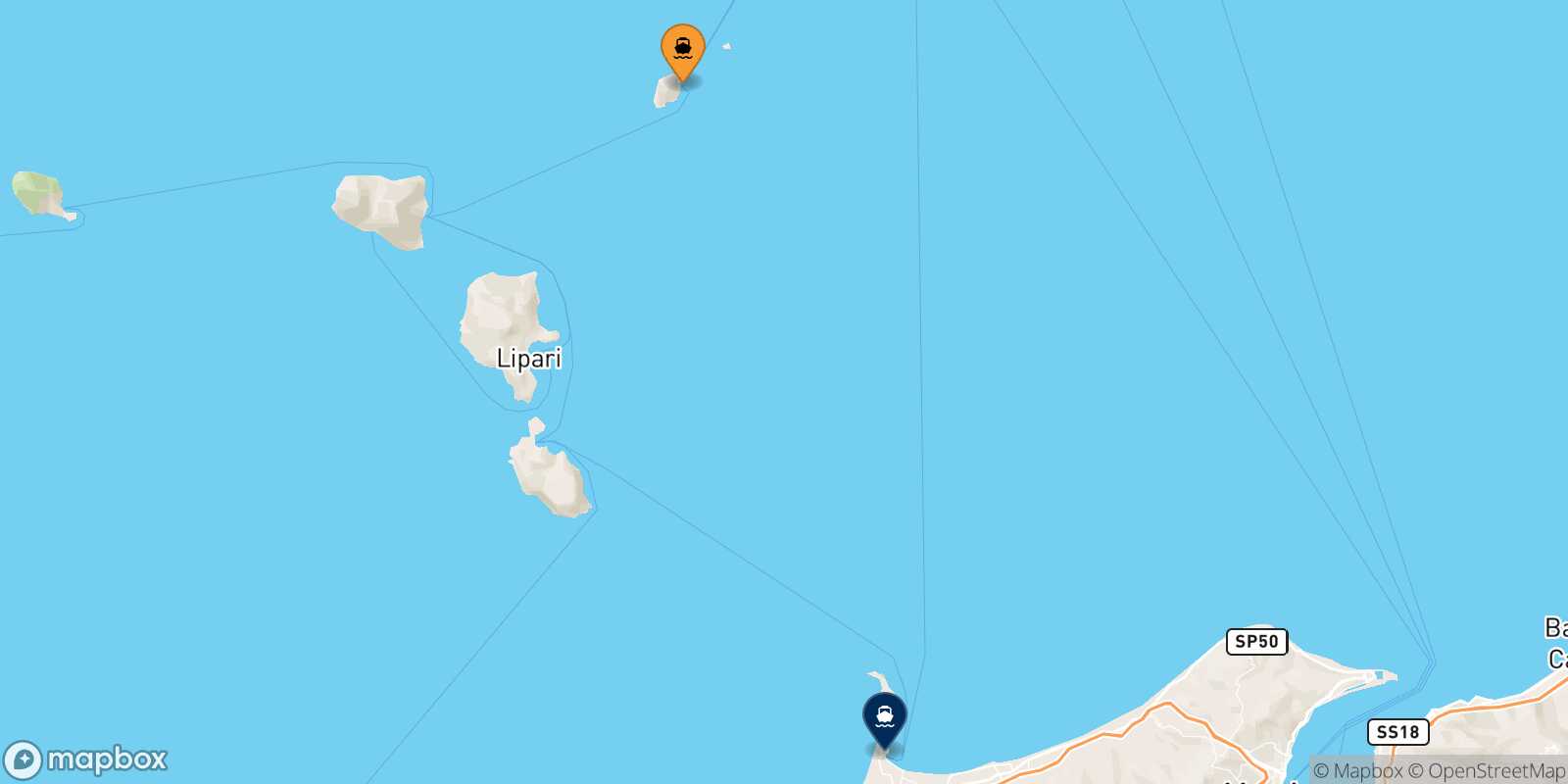 Panarea Milazzo route map