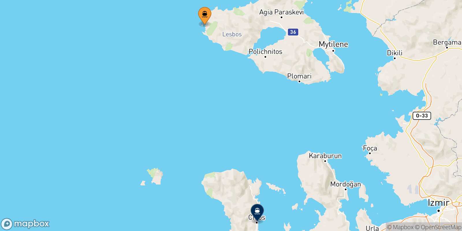 Sigri (Lesvos) Mesta Chios route map