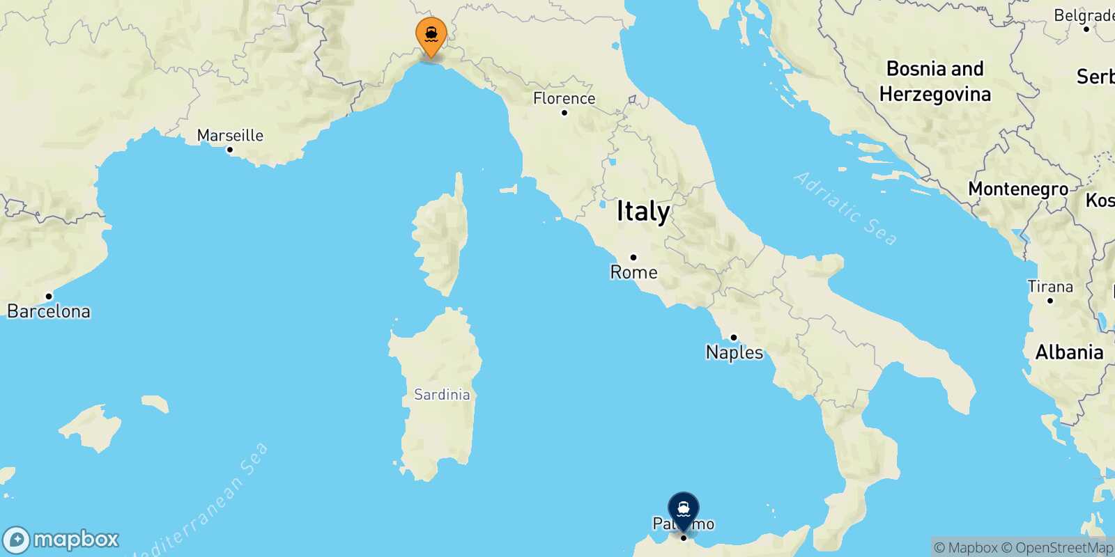 Genoa Palermo route map