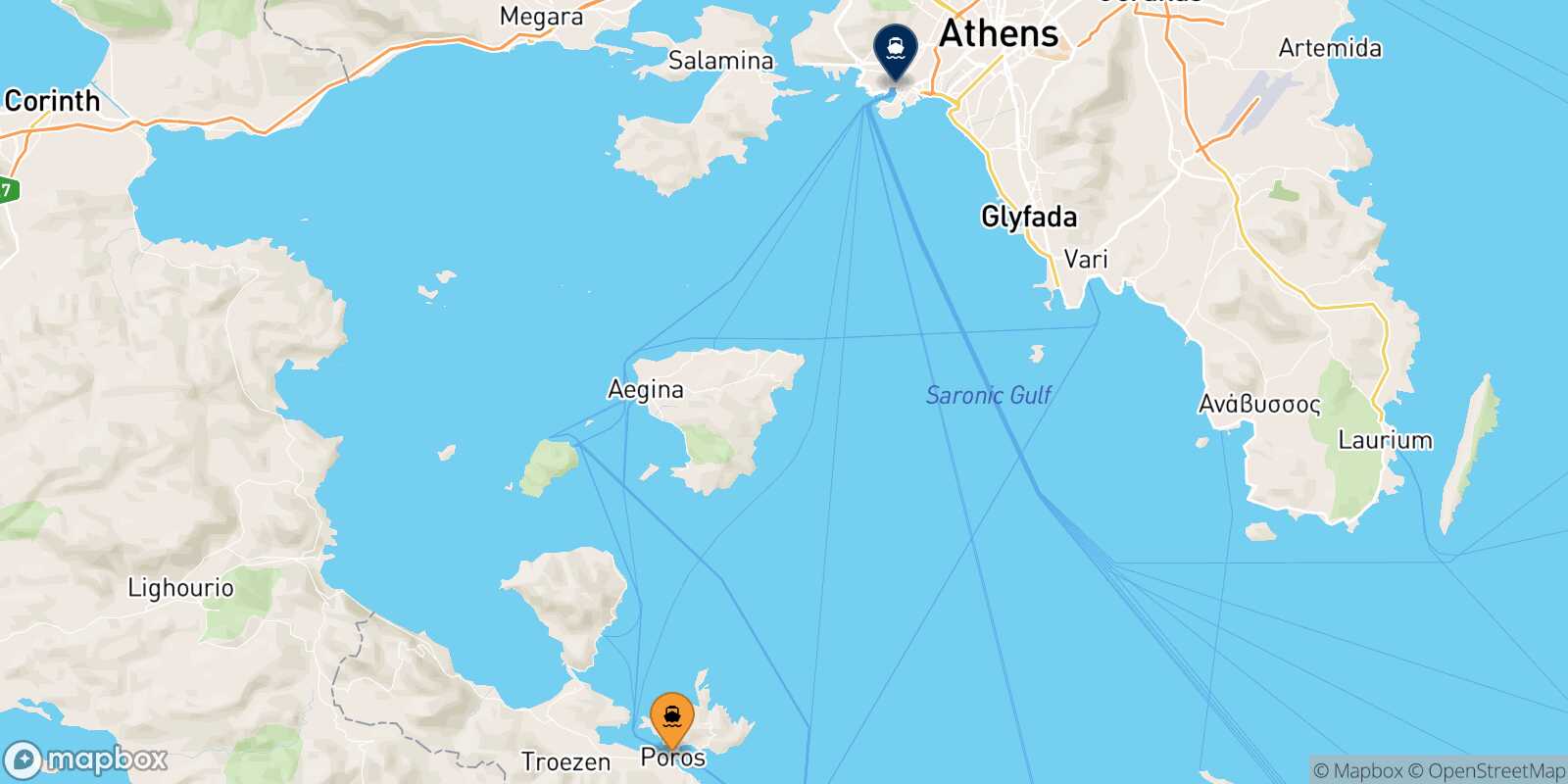 Poros Piraeus route map