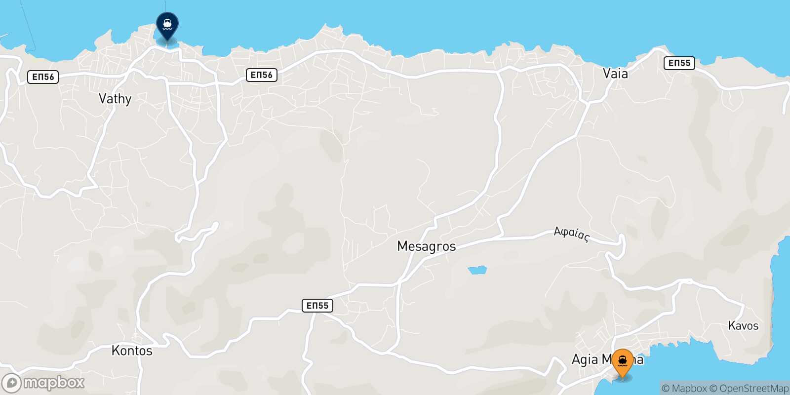 Agia Marina (Aegina) Souvala (Aegina) route map