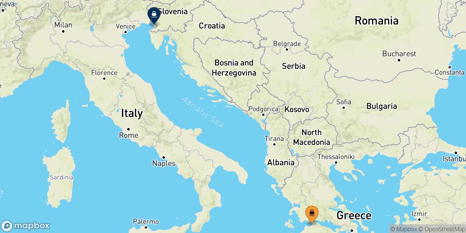 Patras Trieste route map