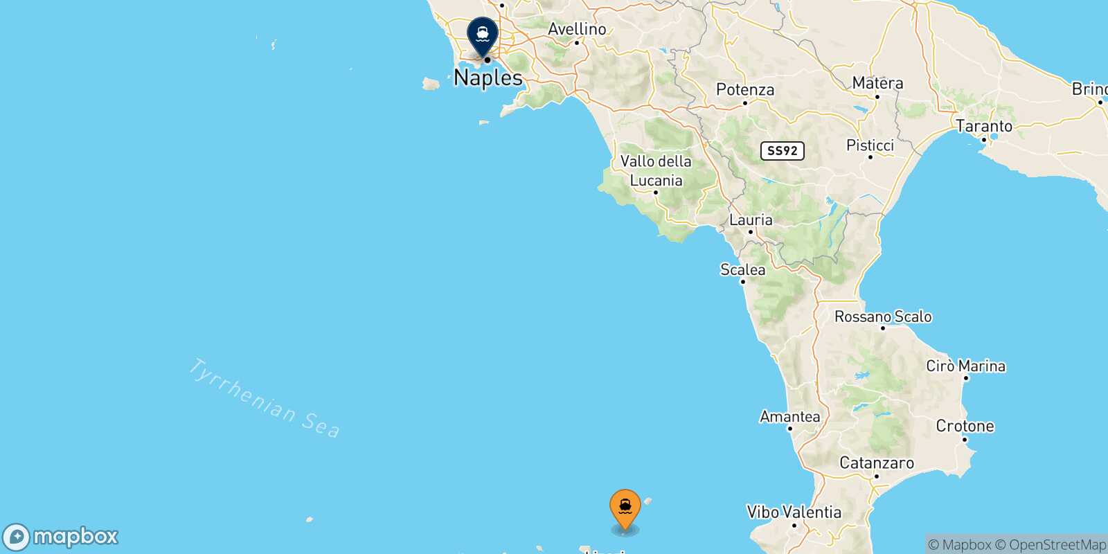 Panarea Naples Mergellina route map