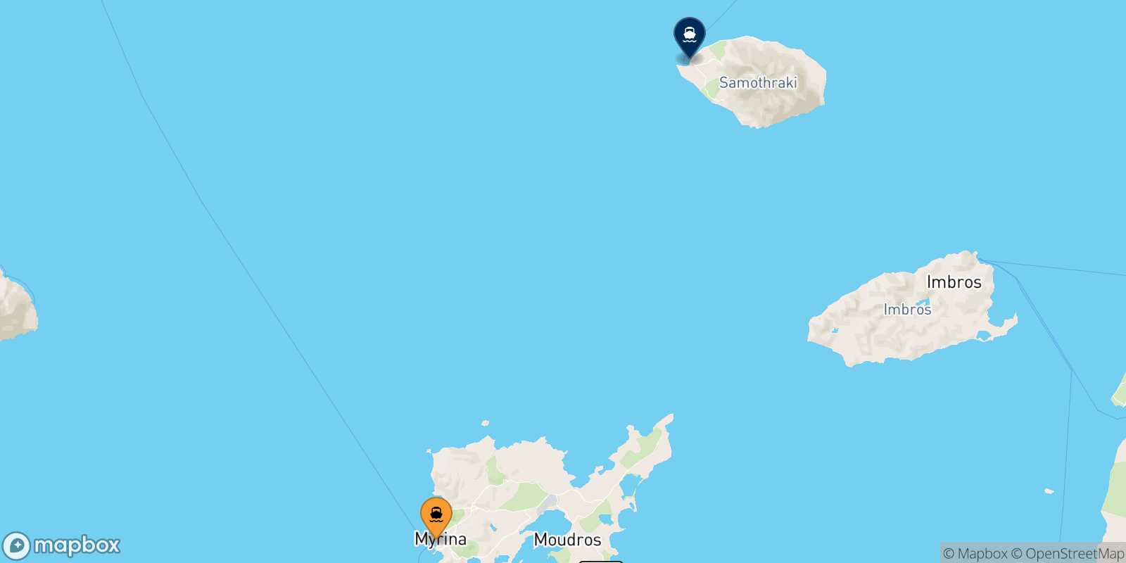 Myrina (Limnos) Samothraki route map
