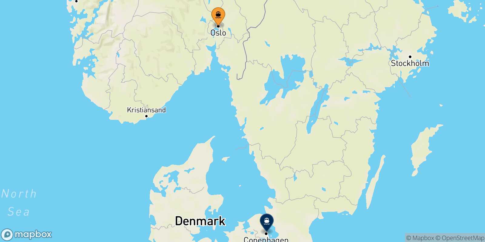 Oslo Copenhagen route map