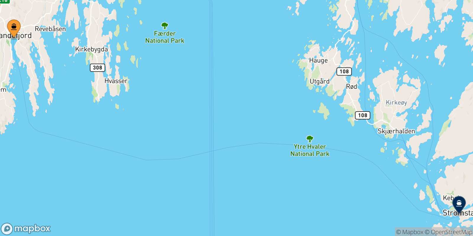 Map of the ports connected with  Strömstad