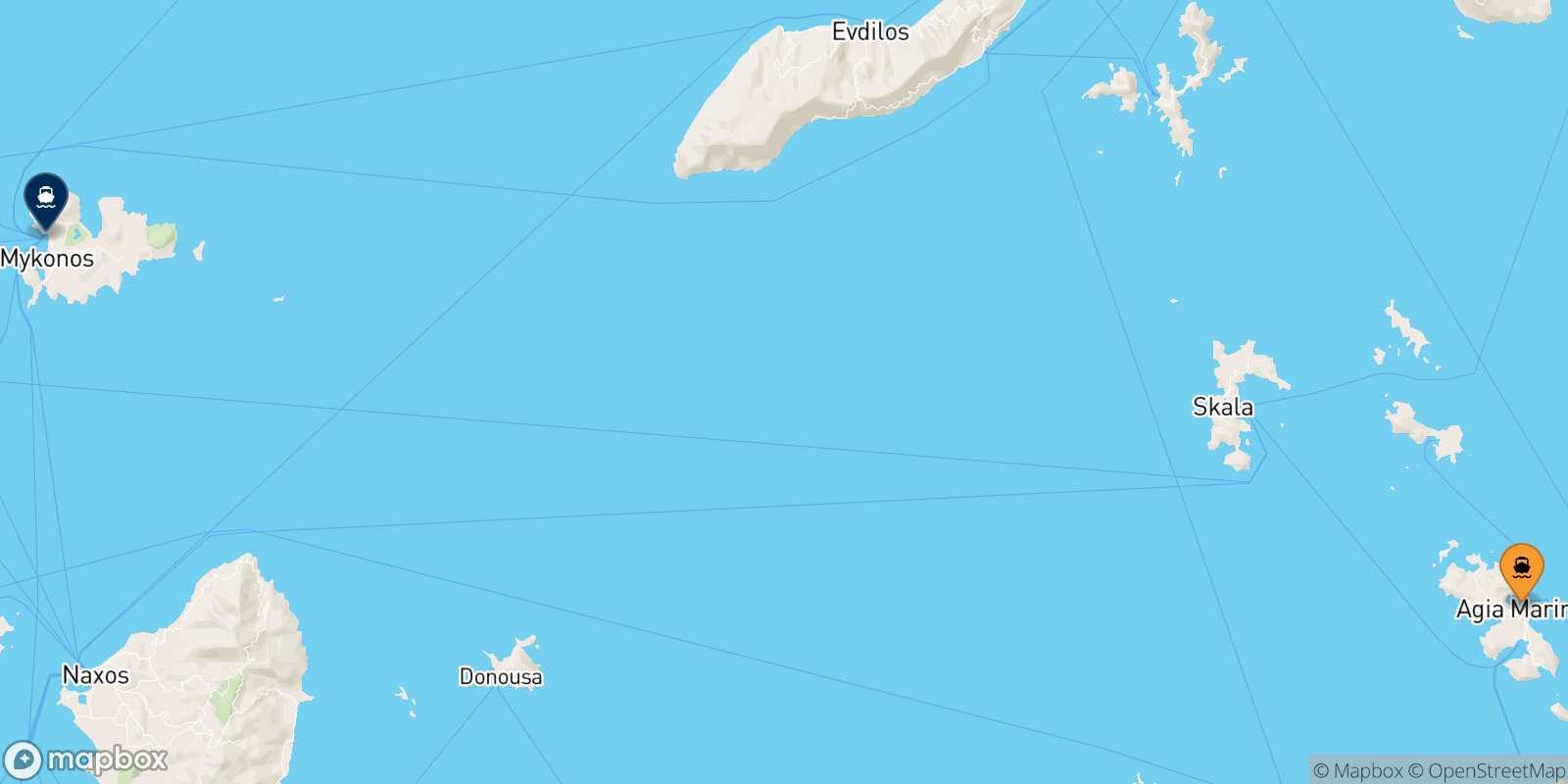 Leros Mykonos route map