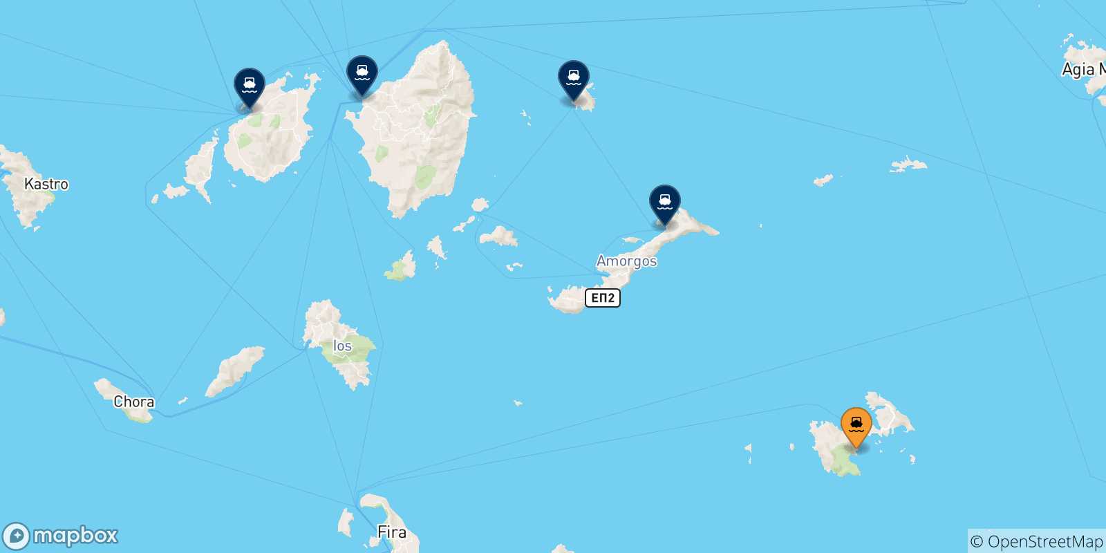 Map of the possible routes between Astypalea and Cyclades Islands