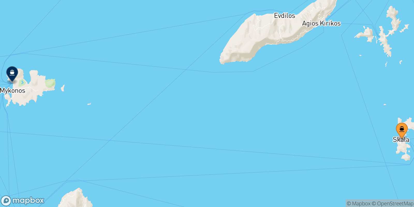 Patmos Mykonos route map
