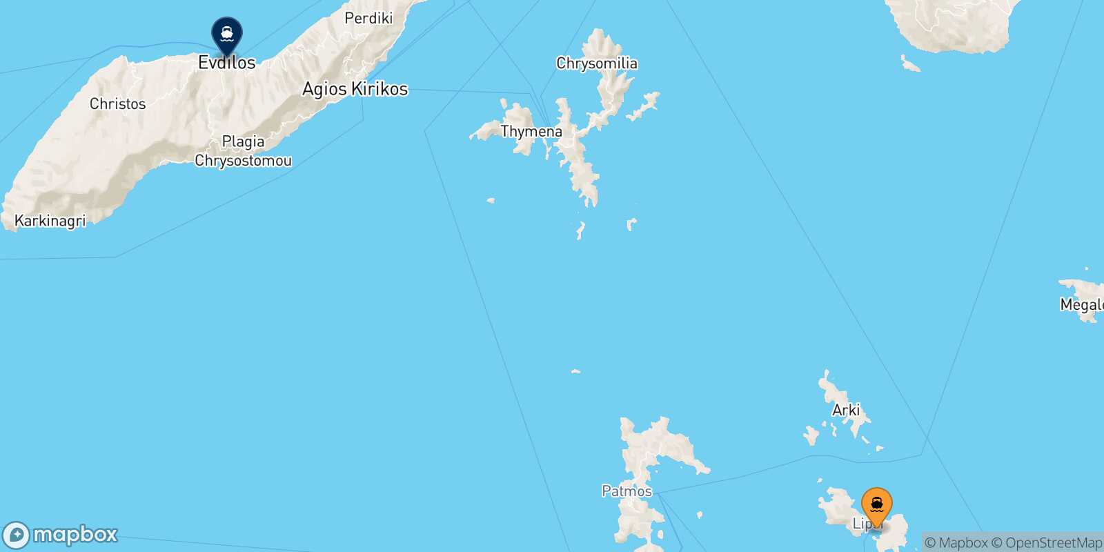 Lipsi Evdilos (Ikaria) route map