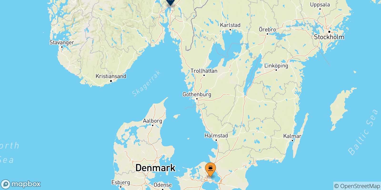 Map of the ports connected with  Norway