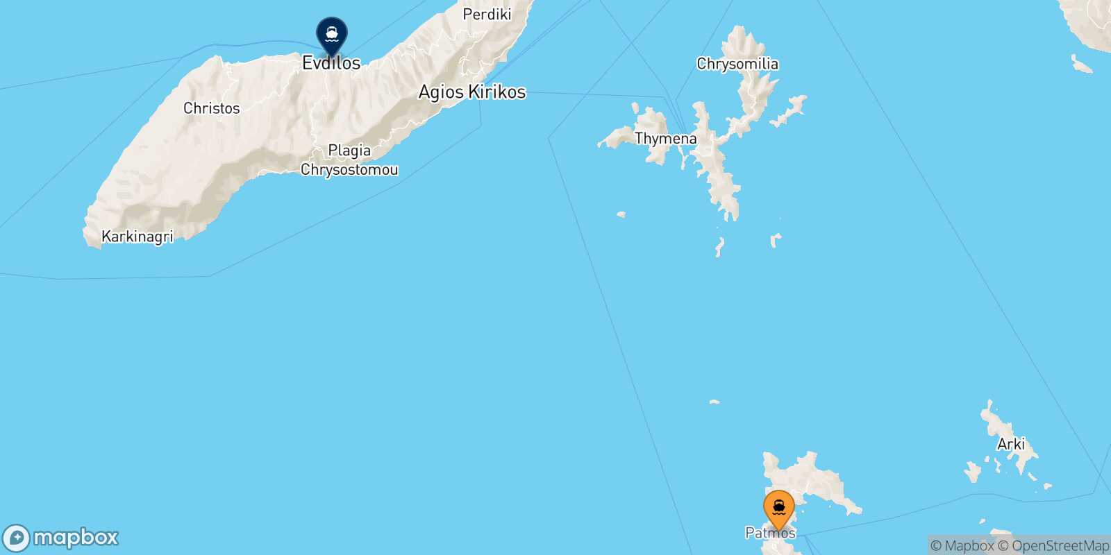 Patmos Agios Kirikos (Ikaria) route map