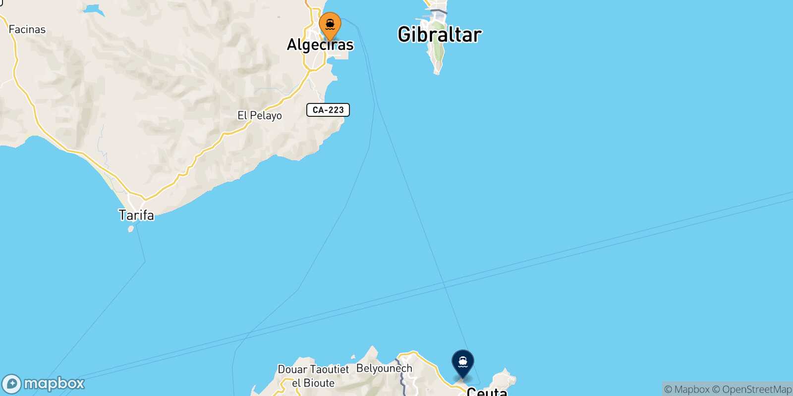 Algeciras Ceuta route map