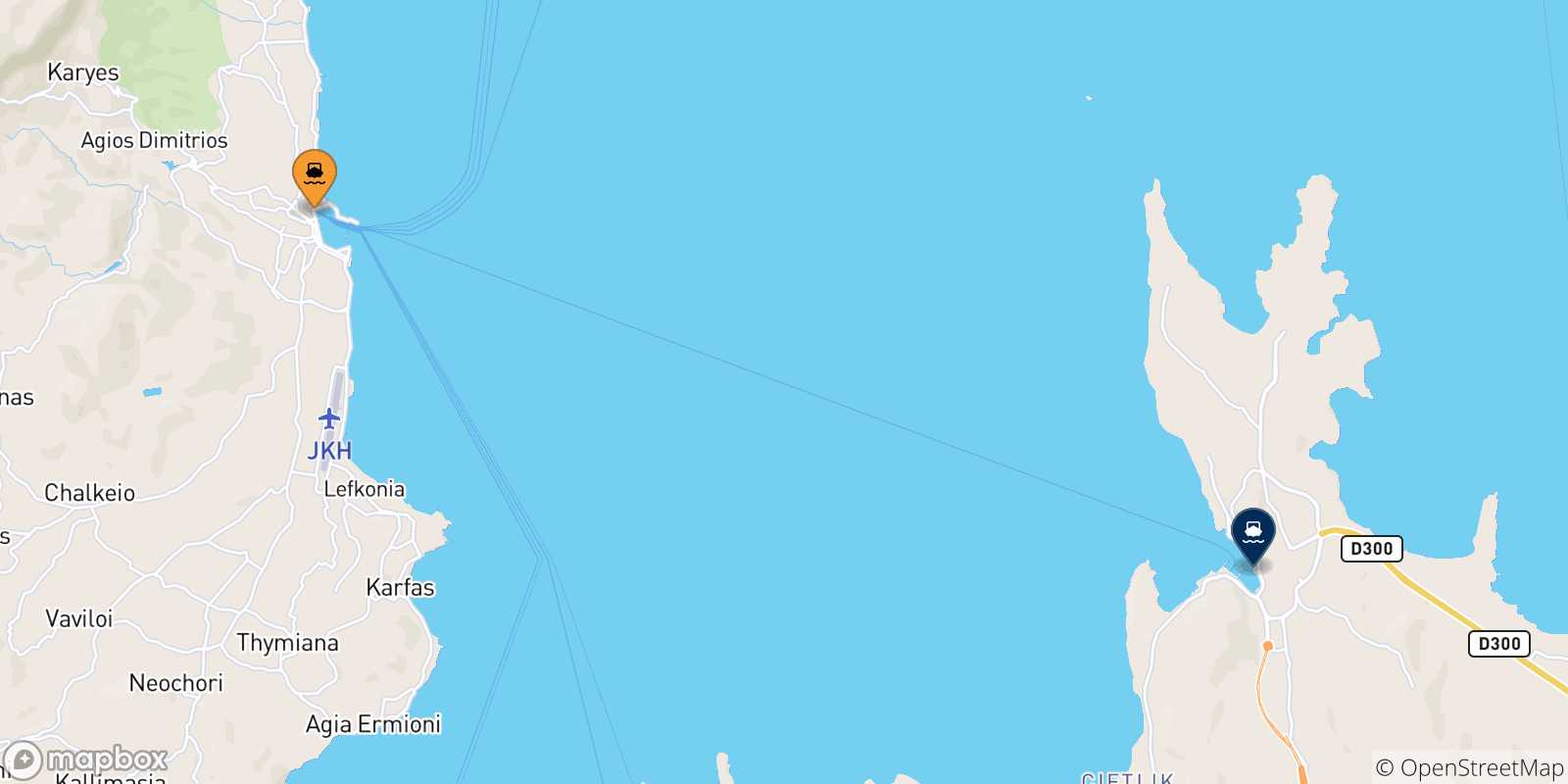 Map of the possible routes between Aegean Islands and Cesme