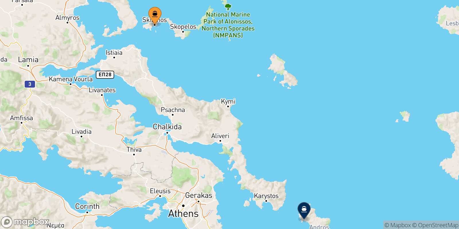 Skiathos Andros route map