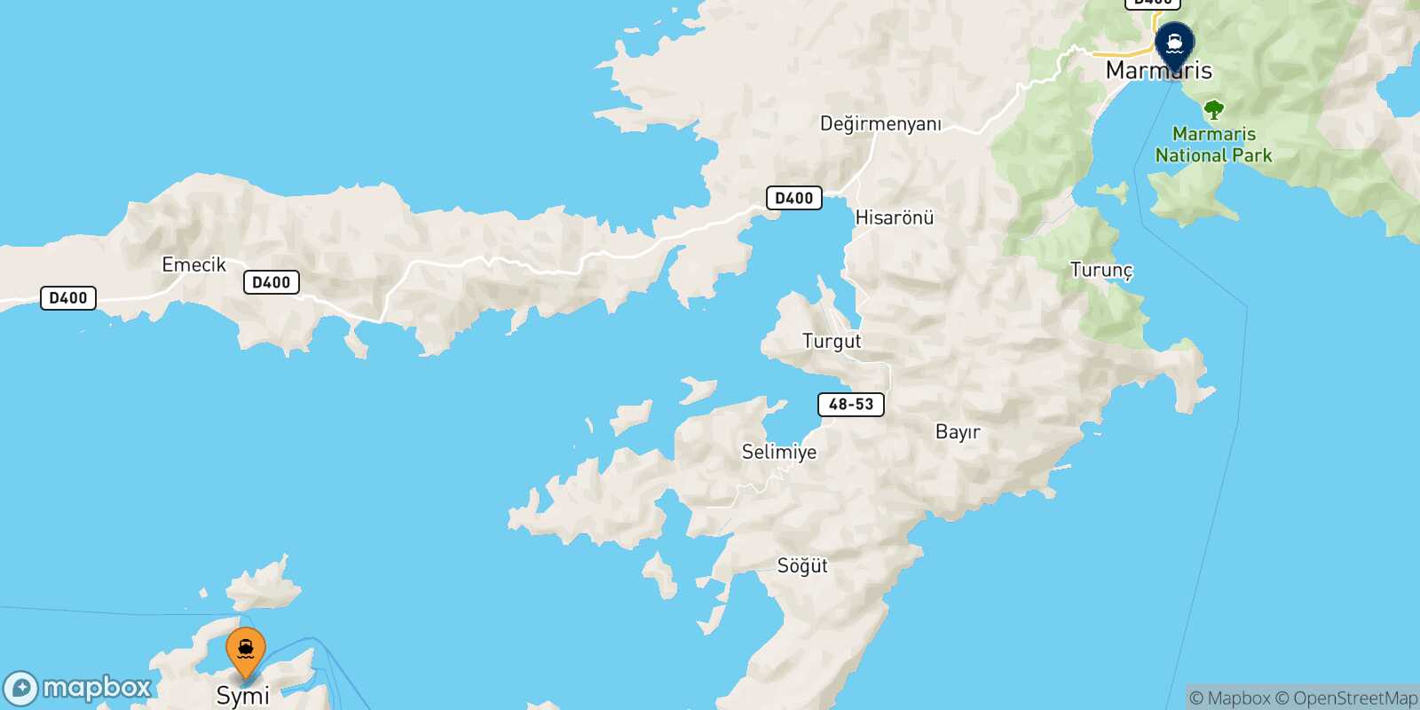 Symi Marmaris route map