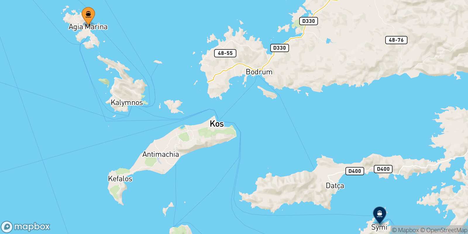 Leros Symi route map
