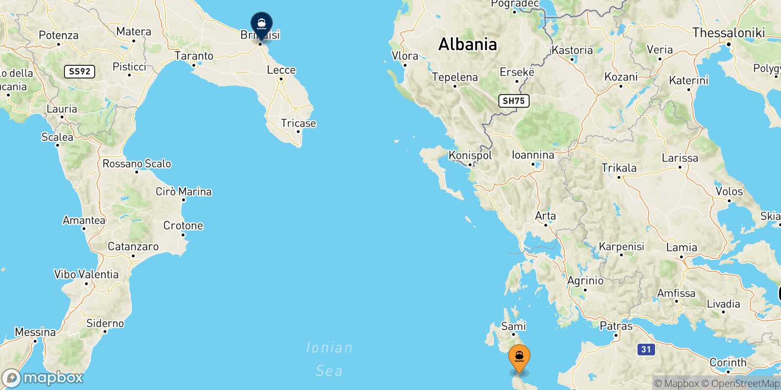 Zakynthos Brindisi route map