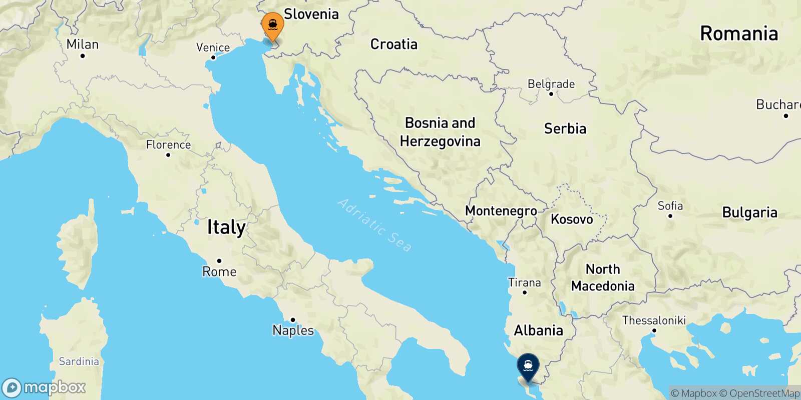 Trieste Corfu route map