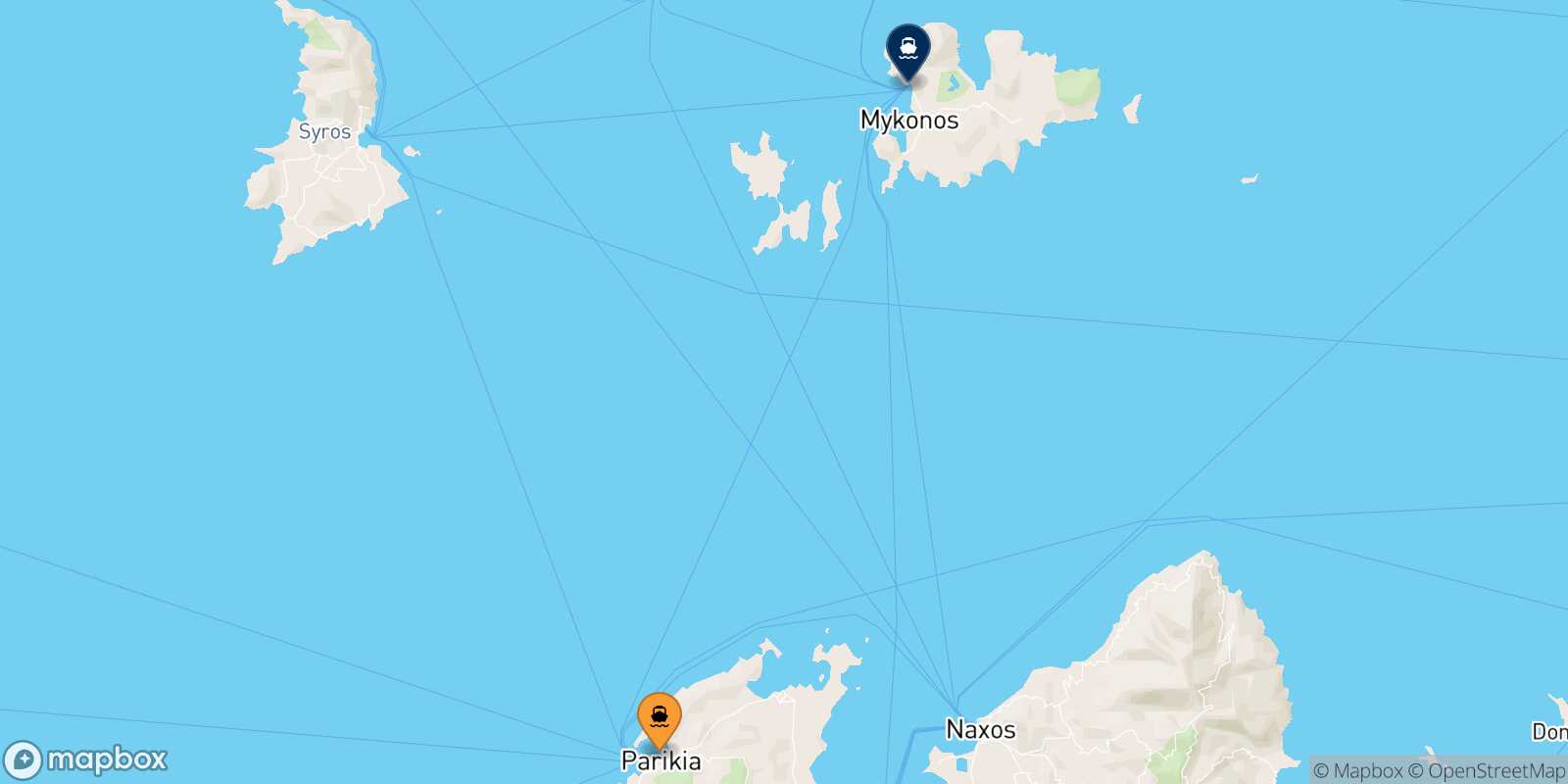 Paros Mykonos route map