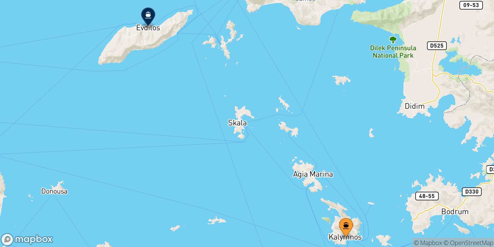 Kalymnos Agios Kirikos (Ikaria) route map