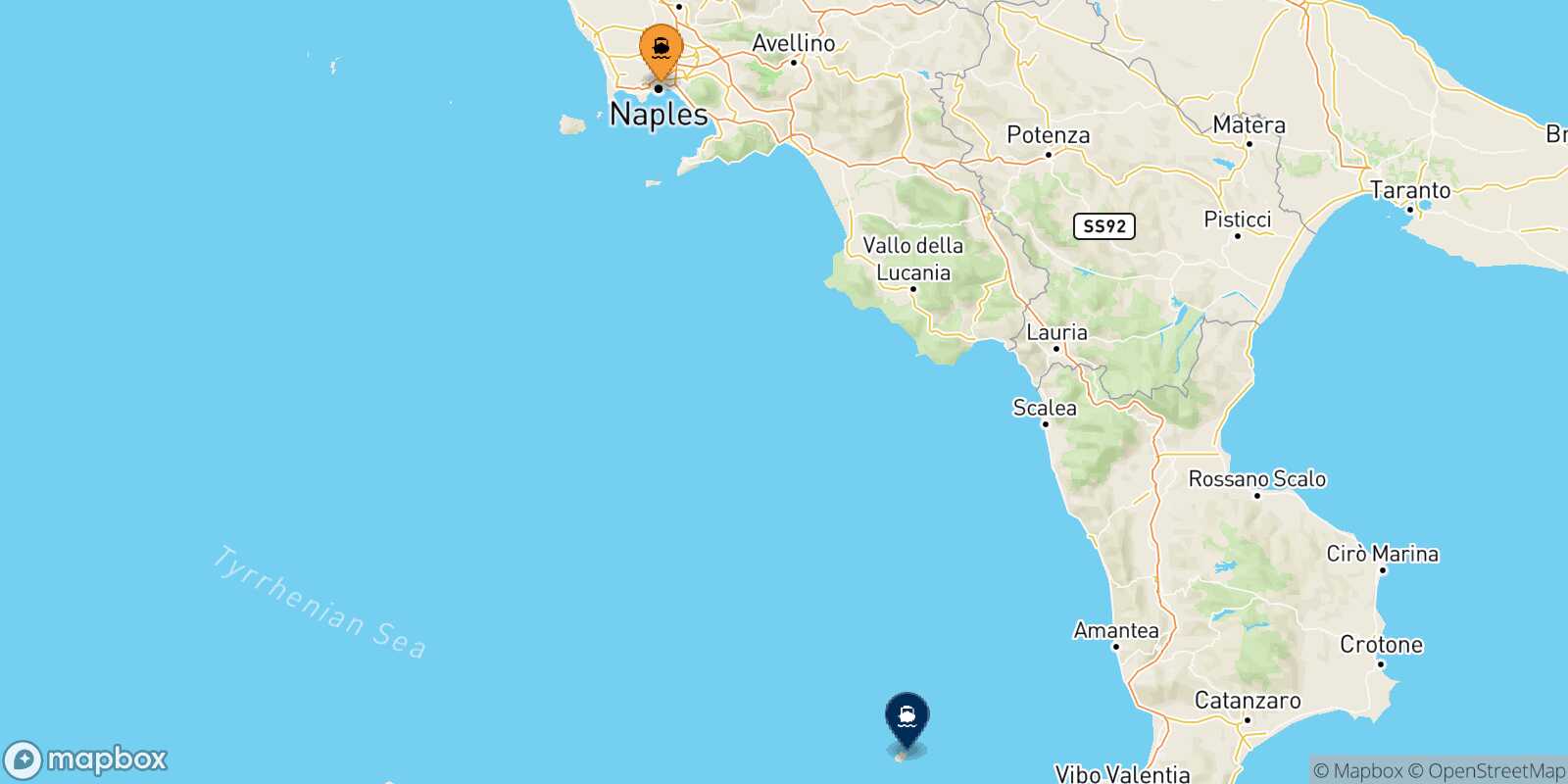 Naples Stromboli route map