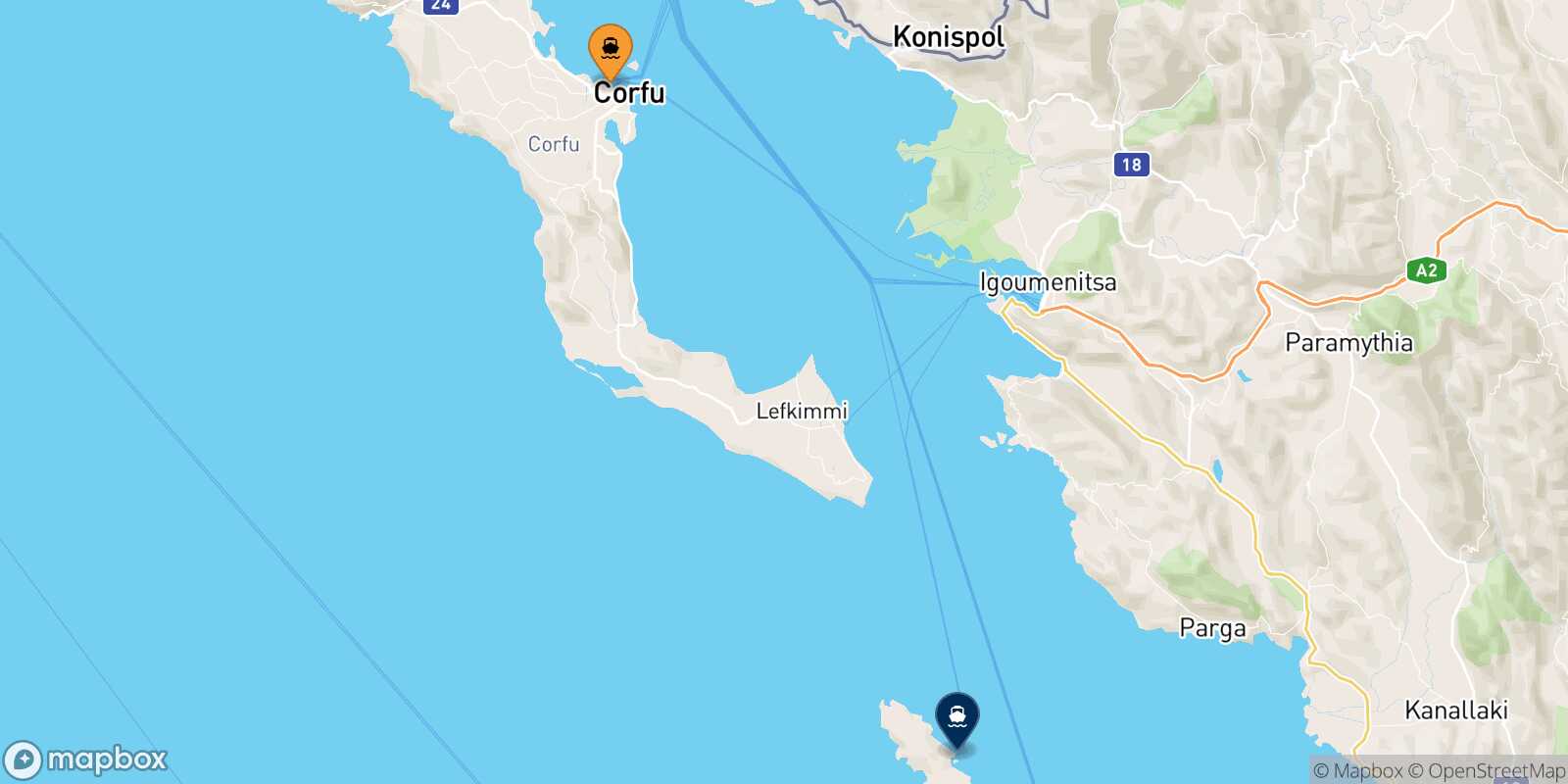 Corfu Paxos route map